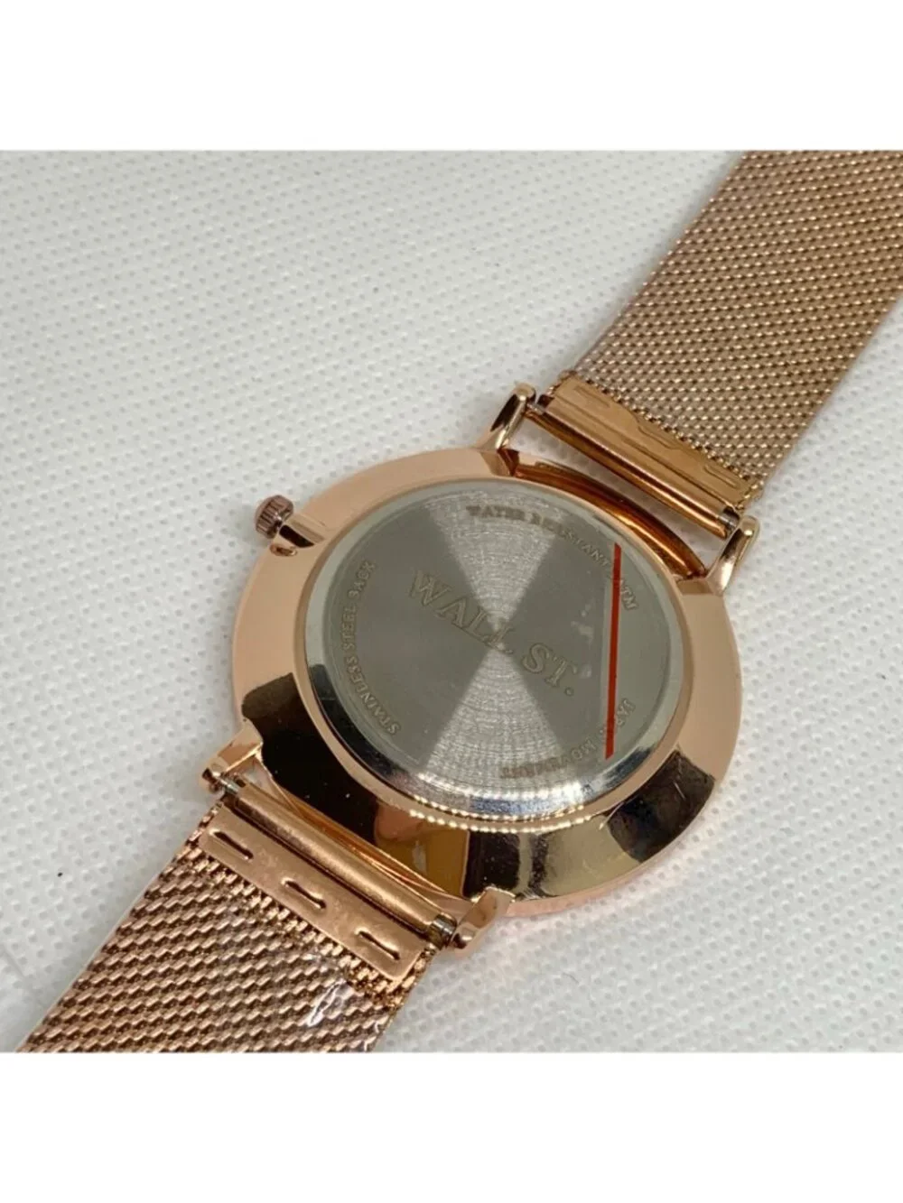 men watch quartz analog Wall Street 40mm rose gold tone mesh band running